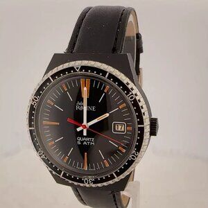 Vintage Jules Racine Diver Style Men's Quartz Wristwatch Swiss Made Steel & PVD